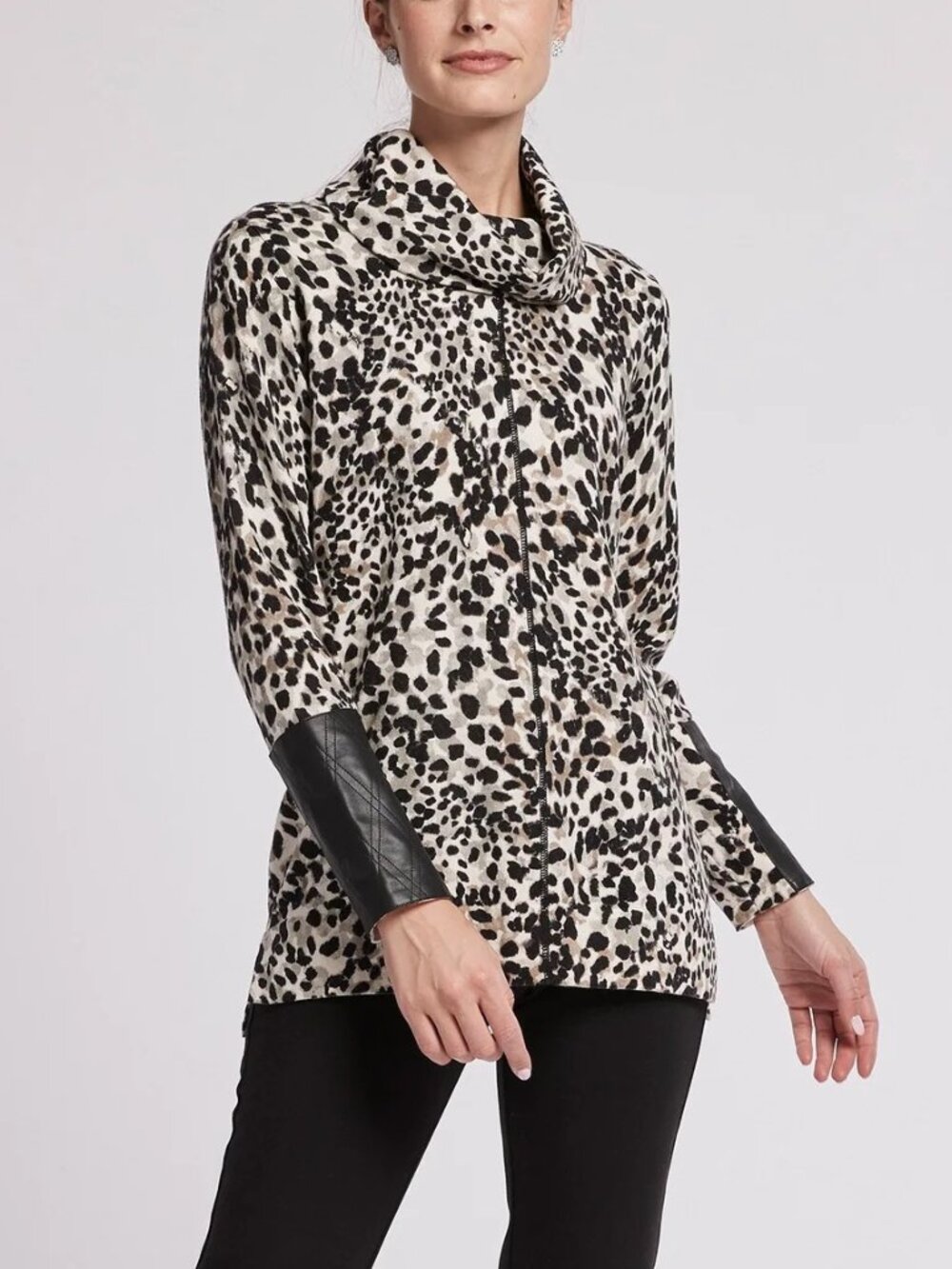 TYLER BOE Cashmere Blend Cowl Neck Sweater Leopard XL